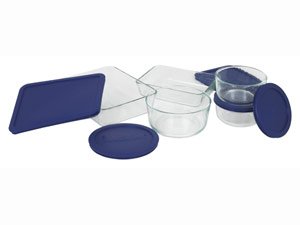 Pyrex Storage 10-Piece Set, Clear with Blue Lids