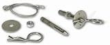 Oval Track Hood Pin Set L-4 in. 5 in. Dia. Chrome Plated Steel Pins 1.5 in. Dia. Stainless Steel Scuff Plates Vinyl Coated Stainless Steel Lanyards 2 Per Set