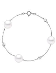 Diamond and Cultured South Sea Pearl Bracelet 14K White Gold - 0.15 CT Diamonds