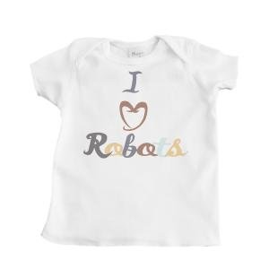 Boy's White Infant T-Shirt with I Love Robots Design