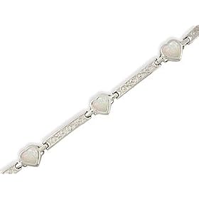 14K White Gold Genuine Heart Opal Bracelet by Opal Bracelets