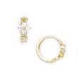 14K Yellow Gold CZ Flower Huggy Earrings