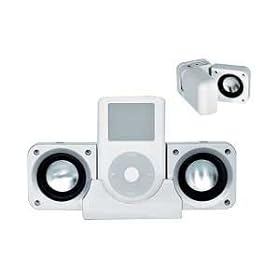 MicroVillage - WHITE PORTABLE FOLDING SPEAKERS FOR IPOD VIDEO, CLASSIC, TOUCH, IPHONE NANO (1ST, 2ND, 3RD GENERATION), MINI, SHUFFLE PLUS ALL OTHER MP3 AND MP4 PLAYERS *INCLUDES POWER ADAPTER*