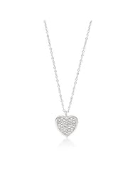 Alexander James White Gold Rhodium Bonded 16 Inch Simple Pave Heart Pendant with Round Cut Clear Cubic Zirconia in Silvertone Chain Included