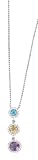 14K White Gold Designer Hand-Crafted Round-Shaped Pendant, Set with Pave Diamonds and Centered with Semi Precious Stones, Sliding on a 16'' Cable-Chain Necklace.( GH-Color, SI-Clarity, c.t.t.w.0.21CT, Semi Precious Stones 1.54CT).