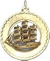 Sailing Ship on Open Disc, 14K Gold Charm