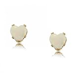 Yellow Gold Stud Earrings w/ Heart Cut White Opal Gems