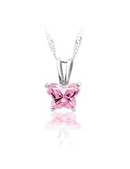 CleverEve Designer Series 14K White Gold Butterfly October CZ Birthstone Pendant Necklace w/ Box & Chain