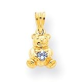 14k Solid December Birthstone Blue Topaz Teddy Bear Charm