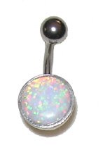 Synthetic Opal Belly Button Ring in Steel