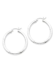 Sterling Silver 3.00mm Satin Diamond-cut Hoop Earrings QE3558"