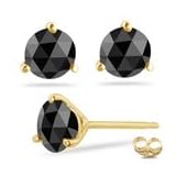 1 4 Ct Round-Rose Cut Black Diamond Stud Earrings in 14K Yellow Gold