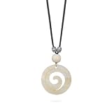 Suede Necklace with Wood Bead and Open Shell Pendant