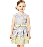 Autograph Pure Cotton Spotted & Floral Embroidered Dress with Belt