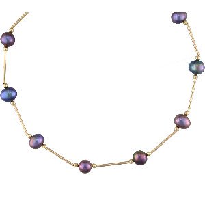 Cultured Black Pearl Station Necklace