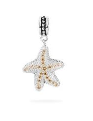 Special Gift , Sterling Silver Starfish Dangle Charm with Champagne Swarovski Crystals , Fits Pandora and All Brands Charm Bracelets and Necklaces.
