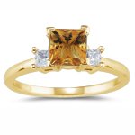 0.20 Cts Diamond & 0.52 Cts Citrine Classic Three Stone Ring in 18K Yellow Gold