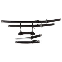 Maxam 3pc 21/30/40 Inch Sword Set With Wooden Stand Sheath Katana-Style Handle Boxed