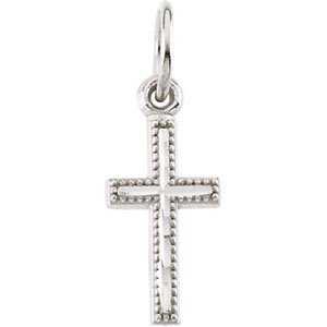 14K White Gold Children's Cross Pendant & Chain