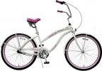 GREENLINE 26 ALUMINUM Shimano INTERNAL 3-Speed Extended Deluxe Beach Cruiser Bicycle Bike - Ladies Pearl White with Pink Wheels