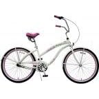 GREENLINE 26" ALUMINUM Shimano INTERNAL 3-Speed Extended Deluxe Beach Cruiser Bicycle Bike - Ladies Pearl White with Pink Wheels