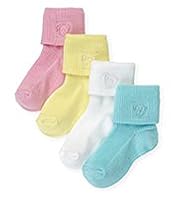 4 Pairs of Cotton Rich Bear Embroidered Baby Socks