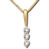 0.17 Ct.T.W. Round Brilliant Cut Diamonds, 14Kt. Yellow Gold. Three Stones Diamond Pendant Necklace Past, Present & Future