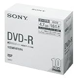 ＳＯＮＹ　データ用ＤＶＤ－Ｒ４．７ＧＢ１－１６倍速　１枚×１０（５ミリ）　ＩＪＰ対応　EMC-10DMR47HPA