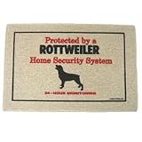 Rottweiler Home Security System Doormat (Taupe background/red and black lettering, 18' x 27')