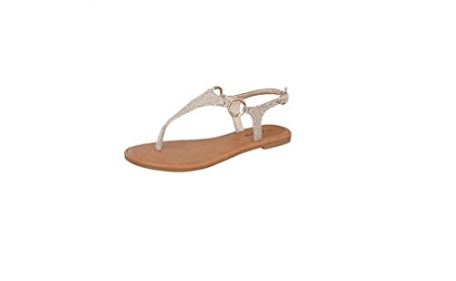 Top Moda Break-10 Womens T-Strap Buckle Flats Sandals