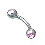 Stainless Steel Eyebrow Ball with Pink CZ - 14g 3/78 4mm - Sold as a Pair