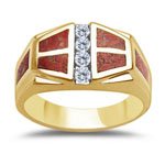 0.25 ct Mens Fancy Inlaid Red Dinosaur Bone Ring
