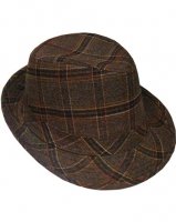 Outer Rebel Fashion Fedora Hat- Brown Plaid Felt