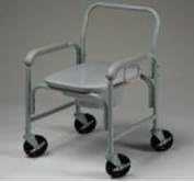 Commode - This rolling commode has a 300 pounds Capacity. Deluxe Commode with 5" Solid Stem Casters.Arm rest for added comfort. Snap on toilet seat and toilet paper holder, Fits over a standard toilet by removing the pail.