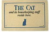 Cat's Housekeeping Staff Doormat (Taupe background/blue lettering, 18' x 27')