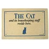 Cat's Housekeeping Staff Doormat (Taupe background blue lettering, 18' x 27') by High Cotton