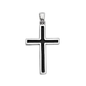 14k White Gold Cross Pendant With Black Epoxy