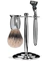 The Art of Shaving Razor & Shaving Badger Brush with stand - Engraved Nickel Plated - 3 Piece Set