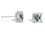 14K White Gold Genuine Square Aquamarine Stud Earrings