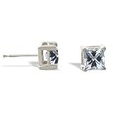 14K White Gold Genuine Square Aquamarine Stud Earrings