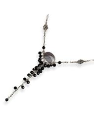 Sterling Silver Lace Agate/BlackCrystal Necklace QH1960-16"