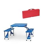Picnic Time Picnic Table Portable Table With 4 Bench Seats Folds Into Carrying Case (Black/Silver)