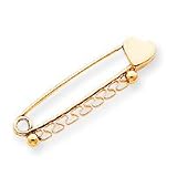 14k Polished Moveable Medium Heart-Shaped Safety Pin Charm - Measures 10x38mm - JewelryWeb