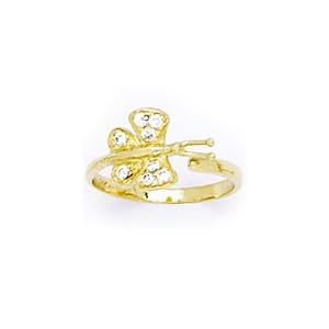 Solid 14K Yellow Gold Cubic Zirconia Paved Butterfly Toe Ring