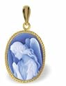 14K Yellow Gold Guardian Angel Oval Agate Cameo Pendant - 3/4" x 1/2"