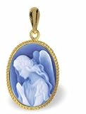 14K Yellow Gold Guardian Angel Oval Agate Cameo Pendant - 3/4