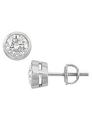 18K White Gold : Bezel Set Round Diamond Stud Earrings â€" 2.00 CT. TW.