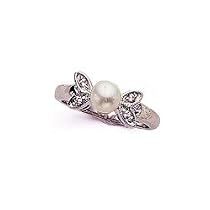 Genuine Cultured Freshwater Pearl and Cubic Zirconia Ring