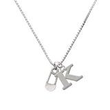 2-Sided Clear Frosted Baby Safety Pin K Initial Charm Necklace