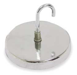 Industrial Grade 6YA67 Round Base Hook Magnet, Max Pull 20 Lb